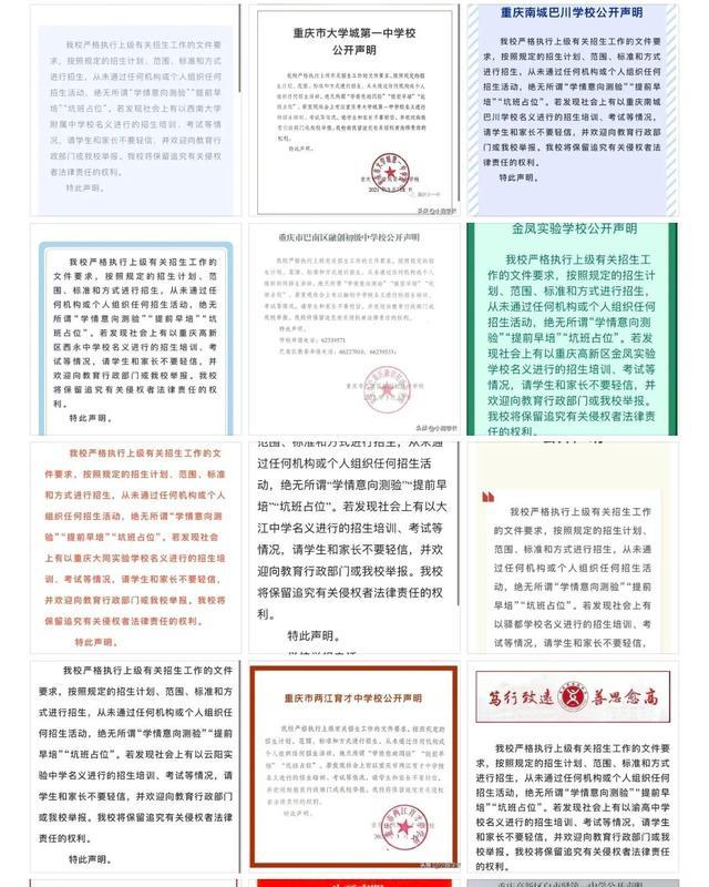 重庆公办中学, 集中发布声明, 要杜绝民办私立学校的各种小动作。