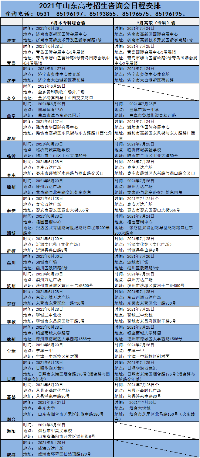 2021山东高考招生咨询会6月26日开启, 43场安排看这里