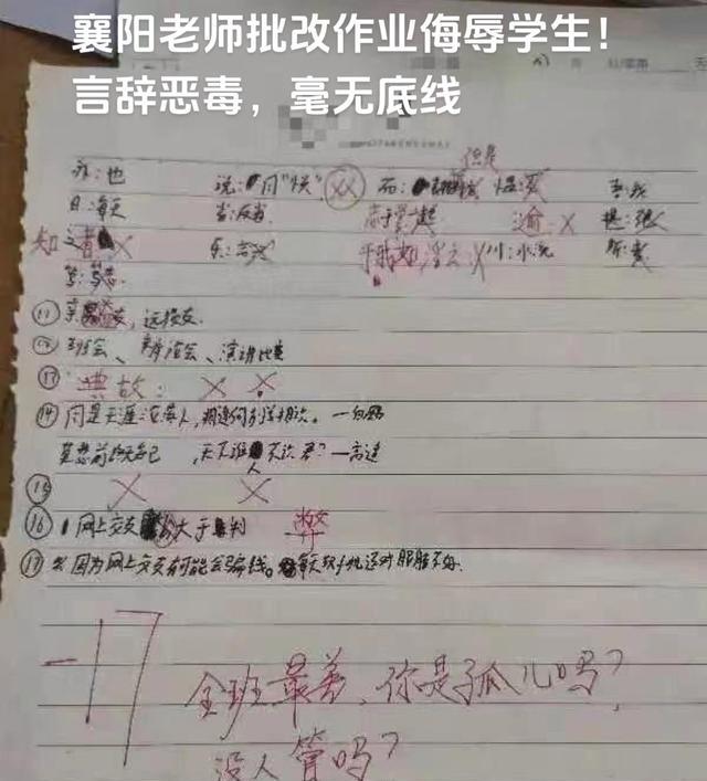 好心做错事, 湖北一老师作业批语写“你是孤儿吗? ”引家长不满